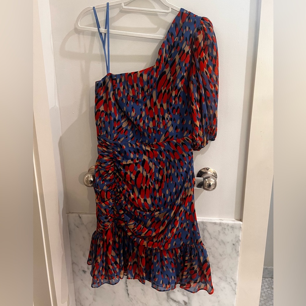 BCBG Maxazria one shoulder mini dress